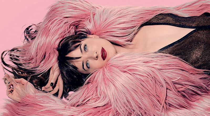 Dakota Johnson, girl, actress, woman, pink, fur, HD wallpaper