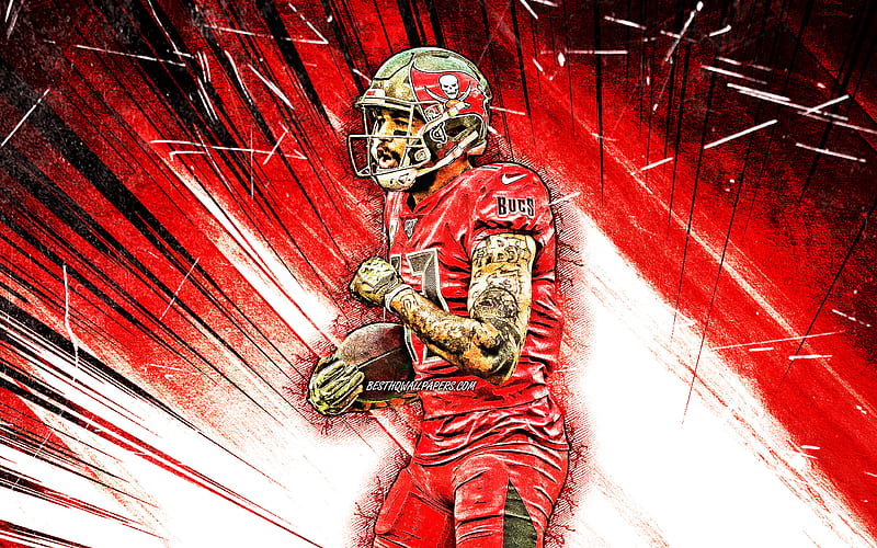 Mike Evans, grunge art, Tampa Bay Buccaneers, NFL, wide receiver, american football, National Football League, Michael Lynn Evans III, red abstract rays, Mike Evans, HD wallpaper