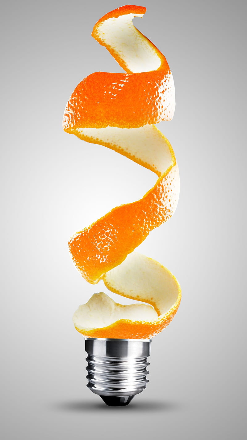 lightbulb, orange (fruit), portrait display, spirals, HD phone wallpaper