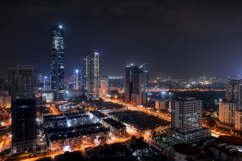 city #Hanoi #skyline #night #lights #skyscraper #road #Vietnam #Asia K # # #. Hanoi, Night city, Skyline, HD wallpaper