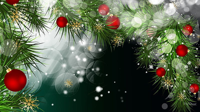 Best Bright Christmas, feliz navidad, christmas, xmas, sparkle, bokeh, green, balls, snow, decorations, bright, fir, spruce, HD wallpaper