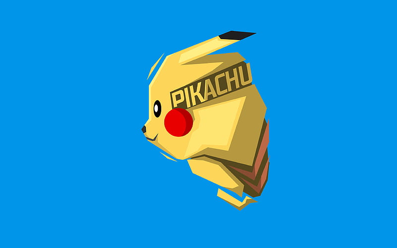 Pikachu minimal, Pokemon, blue background, chubby rodent, artwork, HD wallpaper