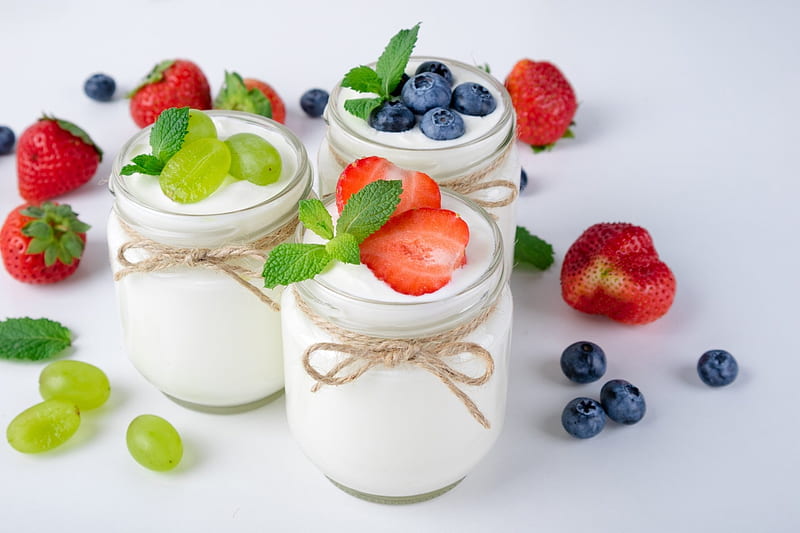 Yogurt, berry, food, cream, HD wallpaper