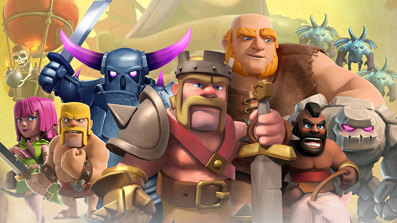 Clash Of Clans Mobile Game, clash-of-clans, supercell, games, archer, barbarian, pekka, hog-rider, giant, HD wallpaper