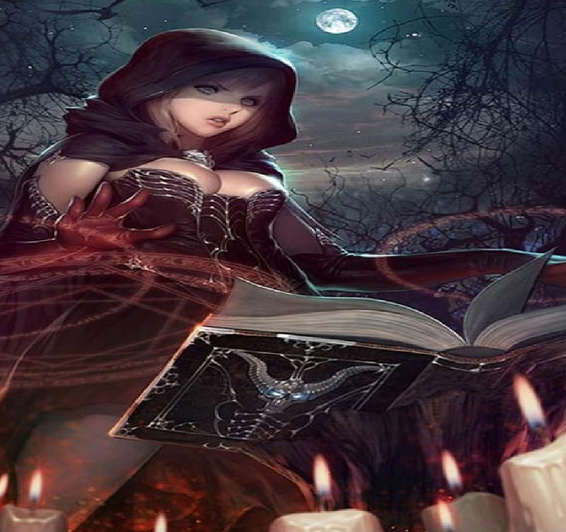 Casting A Spell, book, witch, magic, candles, HD wallpaper