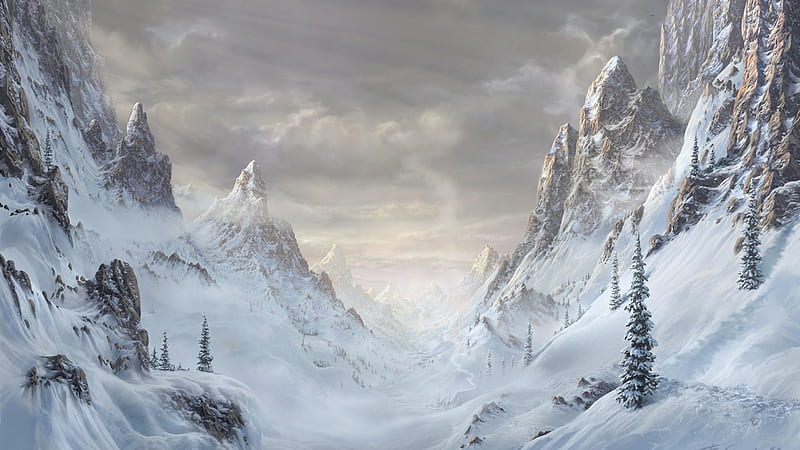 Zima w gorach, skaly, zima, gory, snieg, HD wallpaper