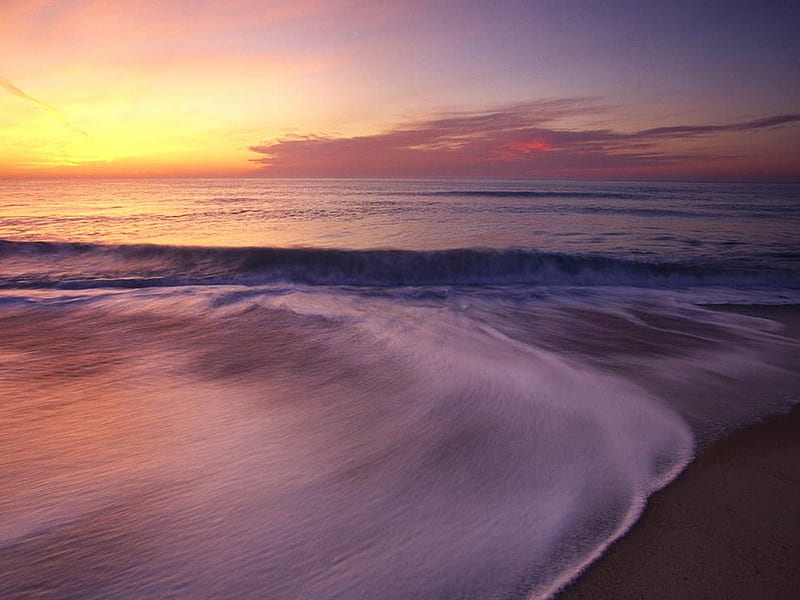 Cape Cod Sunset, beach, sun, water, puprle, colour, waves, sky, HD wallpaper