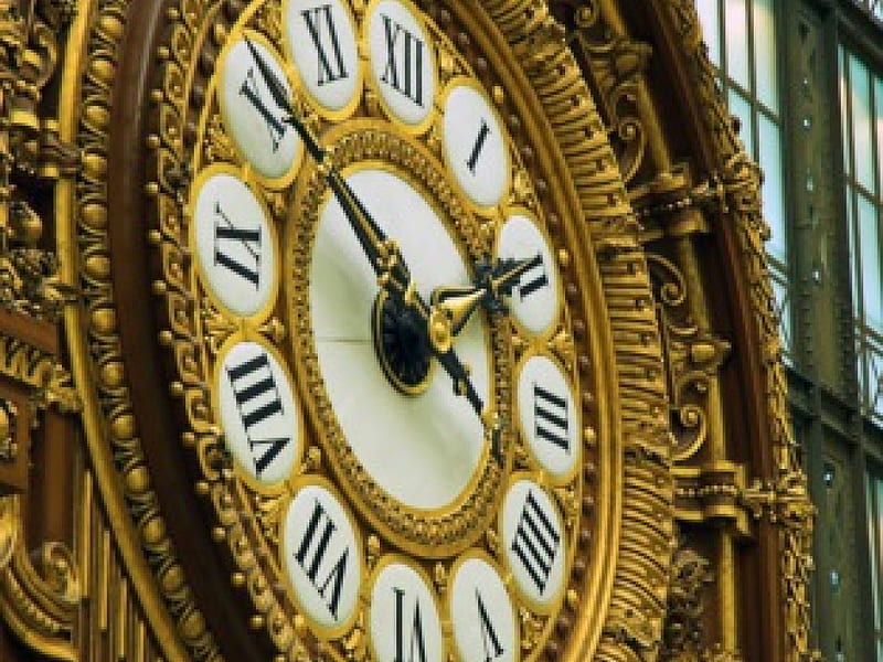 Gold Leaf Ornate Clock, clocks, ornate, time, golden, HD wallpaper