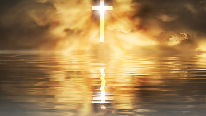 Lighting Cross Reflection On Water Jesus, HD wallpaper