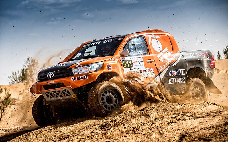 Toyota Hilux, 2018, Dakar Rally, desert sand, racing cars, Toyota, HD wallpaper