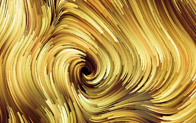 yellow vortex abstract waves, creative, spiral, abstract vortex, 3D art, vortex, fractals, yellow abstract background, HD wallpaper
