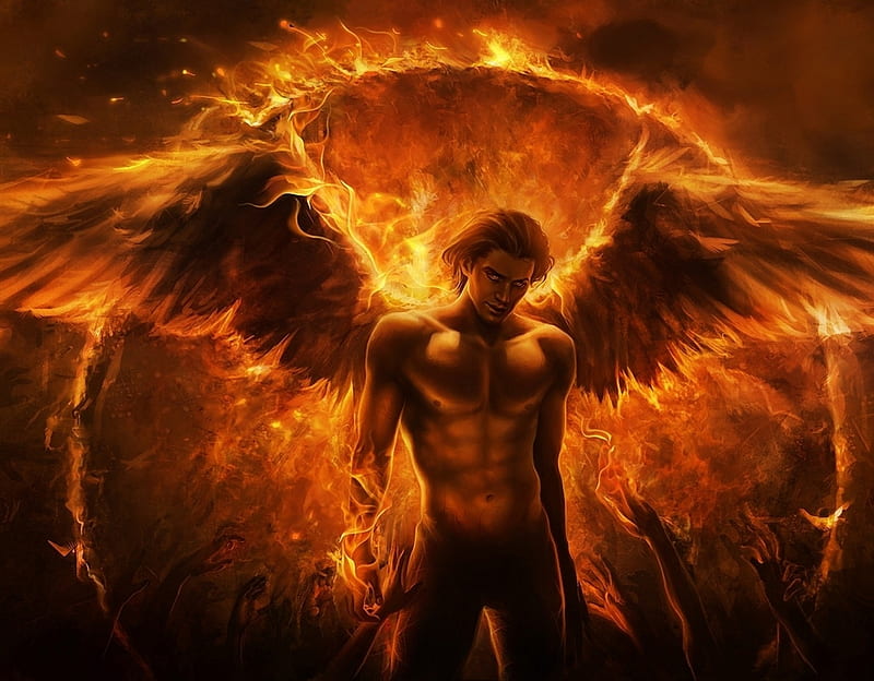 Fire Angel Wings, archangel, man, HD wallpaper