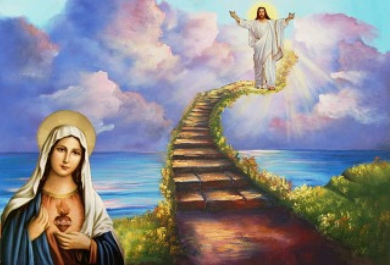 To Jesus by Mary, christ, jesus, heaven, mary, god, HD wallpaper