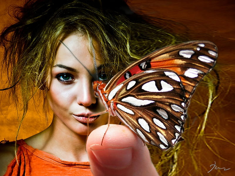 Two Beauties, fantasy, beauties, butterfly, two, abstract, women, HD wallpaper