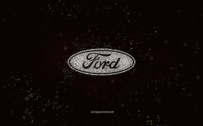 Ford glitter logo, , black background, Ford logo, white glitter art, Ford, creative art, Ford white glitter logo, HD wallpaper