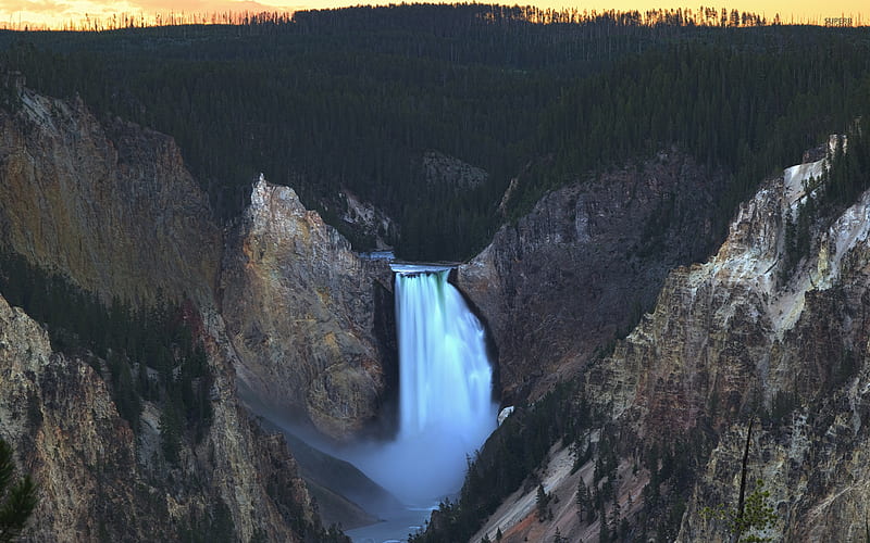 Waterfalls, Waterfall, Rock, Yellowstone, HD wallpaper