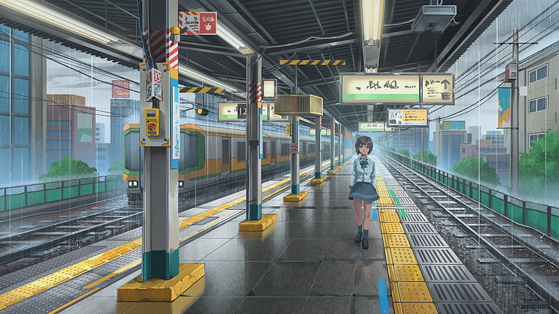 Anime, Original, Girl, Short Hair, Train, Train Station, HD wallpaper