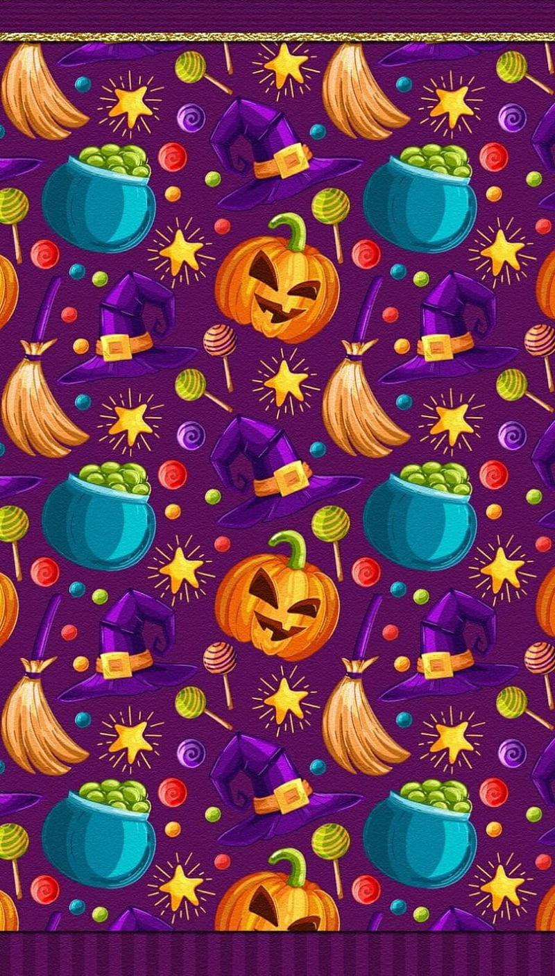 Trick Or Treat, glitter, halloween, holiday, jack o lantern, purple, HD phone wallpaper