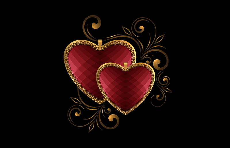 Luxury Hearts, red, metal, gold, love, corazones, luxury, HD wallpaper