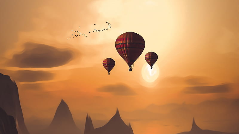 Air Balloon Landscape , air-balloon, artist, artwork, digital-art, HD wallpaper