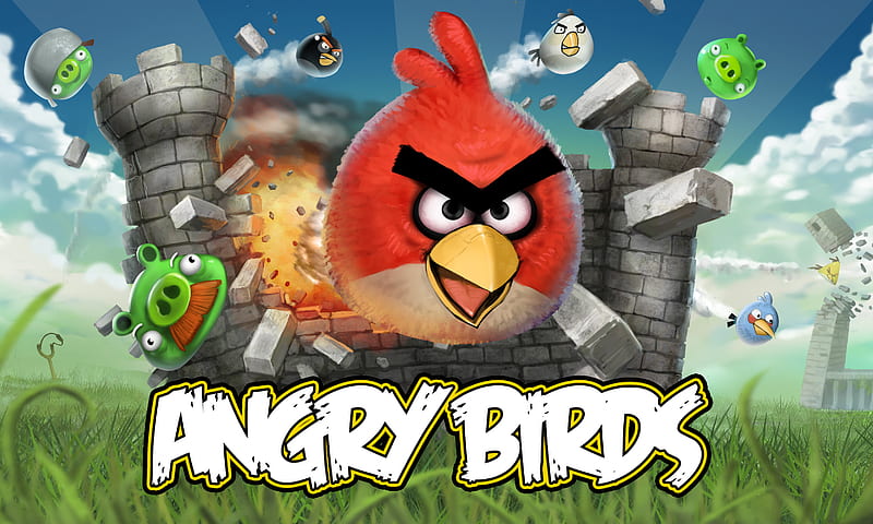 Angry Birds, green pigs, birds, towers, angry, HD wallpaper