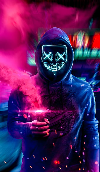 Person Wearing Hoodie And Neon Mask - Wallpaperforu