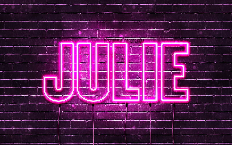 Julie with names, female names, Julie name, purple neon lights, horizontal text, with Julie name, HD wallpaper