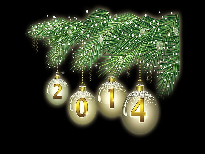 The New Year, bough, tree, gold, New Years, balls, HD wallpaper