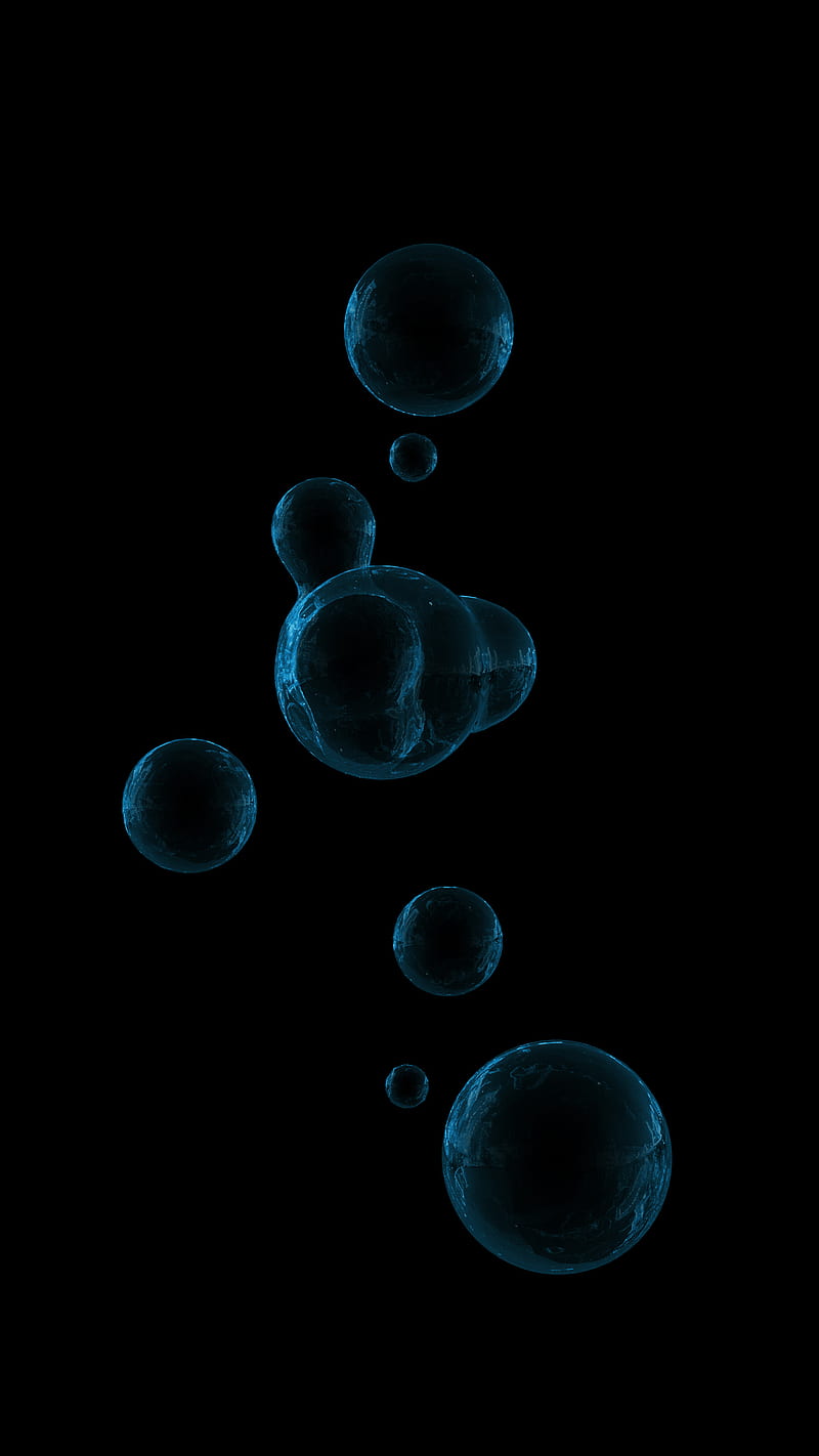 Blues Bubbles, abstract, black, blue, bubbles, circles, dark, oled, organic, simple, spheres, HD phone wallpaper