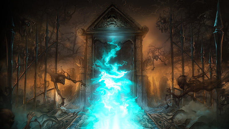 SPIRITS GATE, doorway, evil, gate, spirits, HD wallpaper