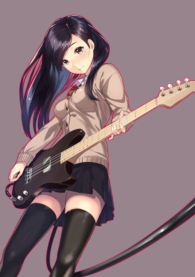 Girl with guitar digital art. Anime girl. Cute girl