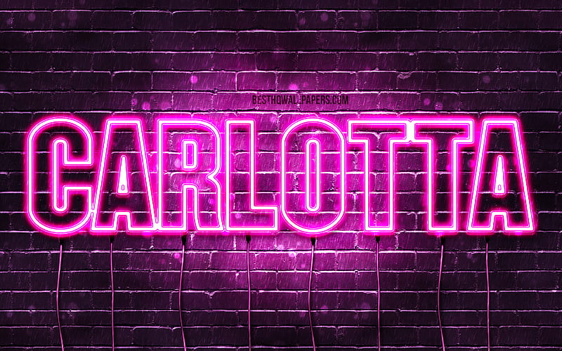 Carlotta with names, female names, Carlotta name, purple neon lights, Happy Birtay Carlotta, popular german female names, with Carlotta name, HD wallpaper