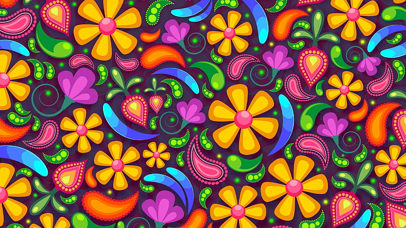 Floral designs , Girly background, Digital Art, Paisley pattern, Abstract, Colorful Design, HD wallpaper