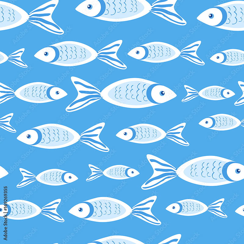 Marine seamless vector pattern cartoon cute swimming fish colorful illustration isolated on blue background, summer decorative texture, design for , sea backdrop, textile, wrapping paper Stock Vector. Adobe Stock, HD phone wallpaper