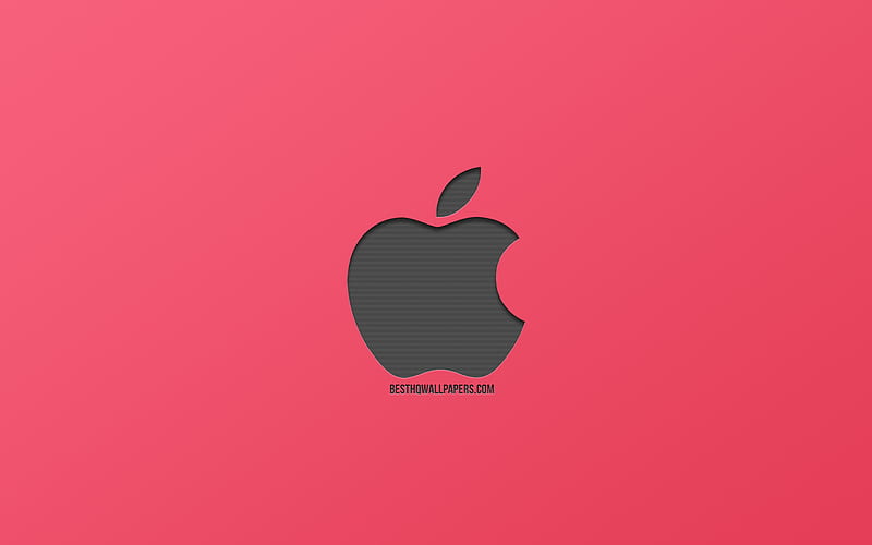 Apple, logo, pink background, metallic logo, pressed logo, stylish art, Apple logo, HD wallpaper