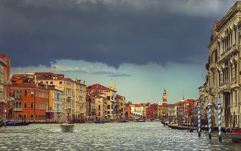 Venice, rain, Italy, grand canal, boats, city on the water, HD wallpaper