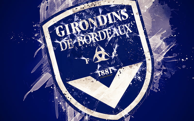 FC Girondins Bordeaux paint art, creative, French football team, logo, Ligue 1, emblem, blue background, grunge style, Bordeaux, France, football, Bordeaux FC, HD wallpaper