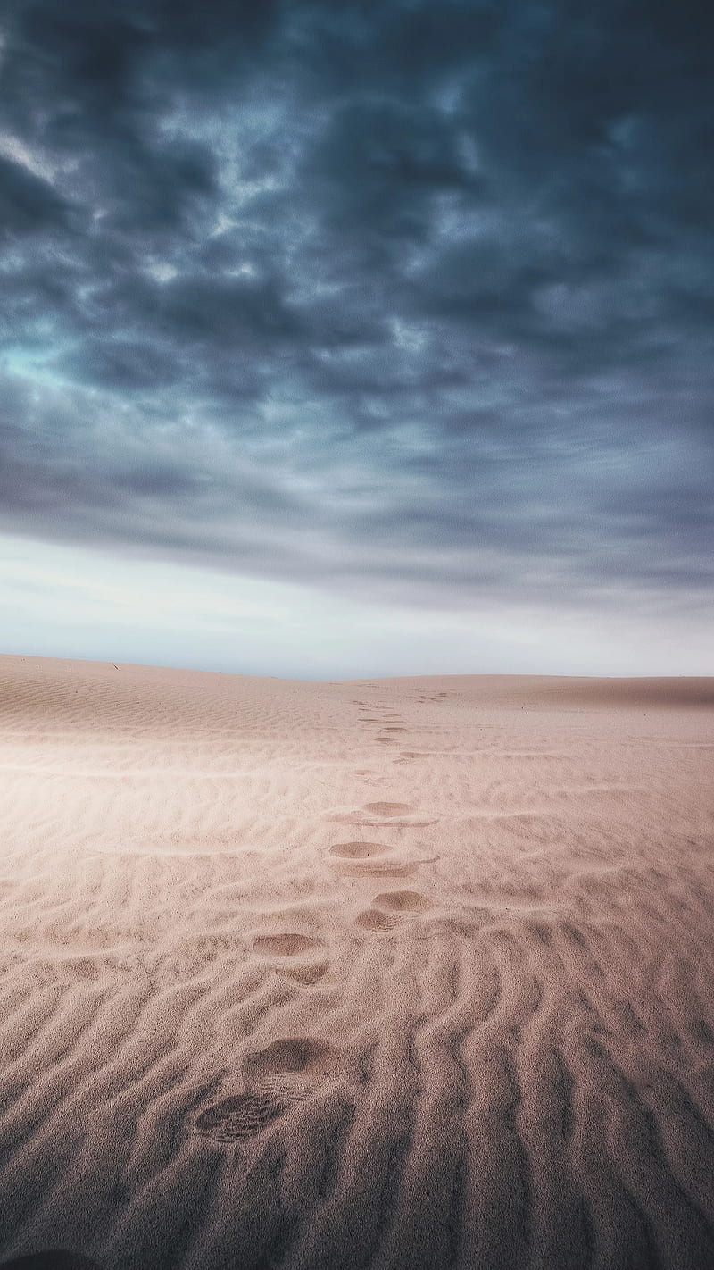 Footsteps, desert, landscape, sand, sky, HD phone wallpaper