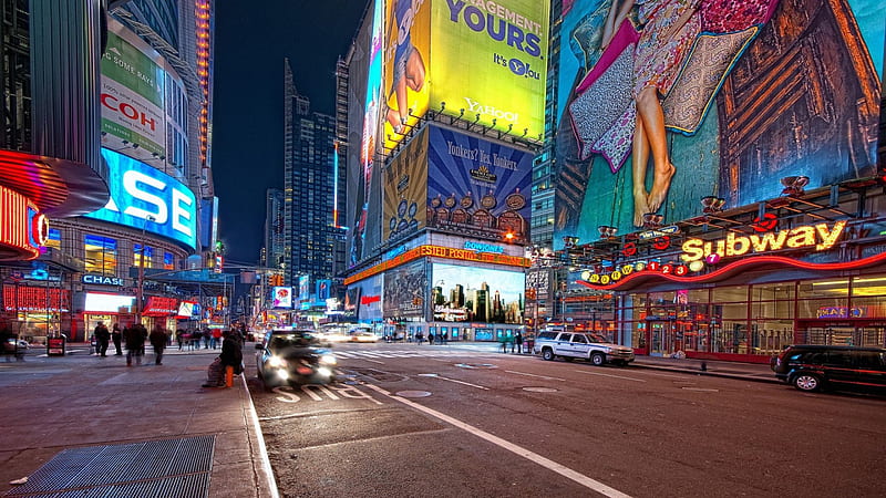 times square in nyc late at night, city, street, lights, skyscrapers, HD wallpaper