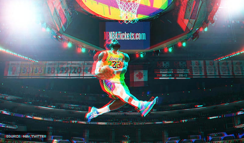 Lebron James 3D, basketball, dunk, lakers, lebron james, los angeles, los angeles lakers, nba, nba basketball, HD wallpaper