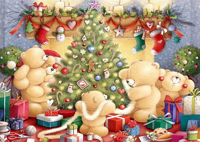 Xmas bears, cute, tree, christmas, holiday, bear, toy, gift, HD wallpaper |  Peakpx