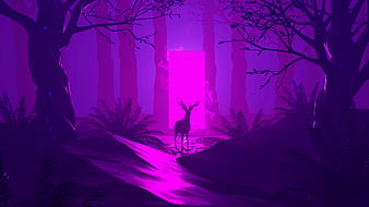 Deer Silhouette Dark Forest Purple Aesthetic Background Purple Aesthetic, HD wallpaper