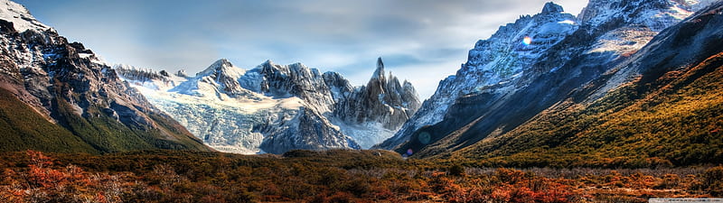 Mountain Range, panoramic , snow, mountains nature, landscape, HD wallpaper
