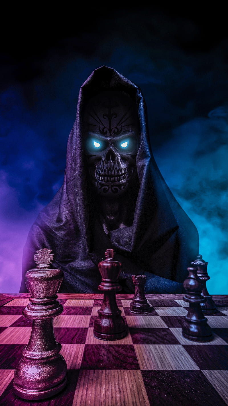 Chess, blue, drawings, eyes, game, horror, play, skull, HD phone wallpaper  | Peakpx