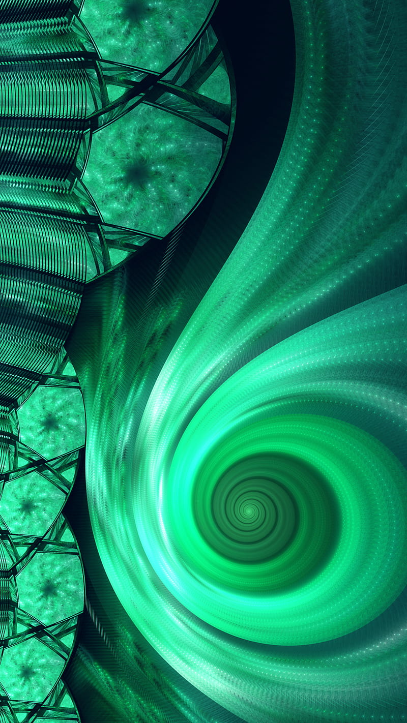 Green abstract , fractal, digital art, artistic, swirl, HD phone wallpaper