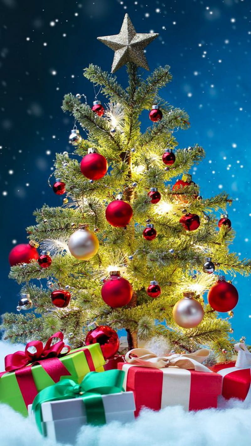 Christmas tree, gifts, snow, HD phone wallpaper