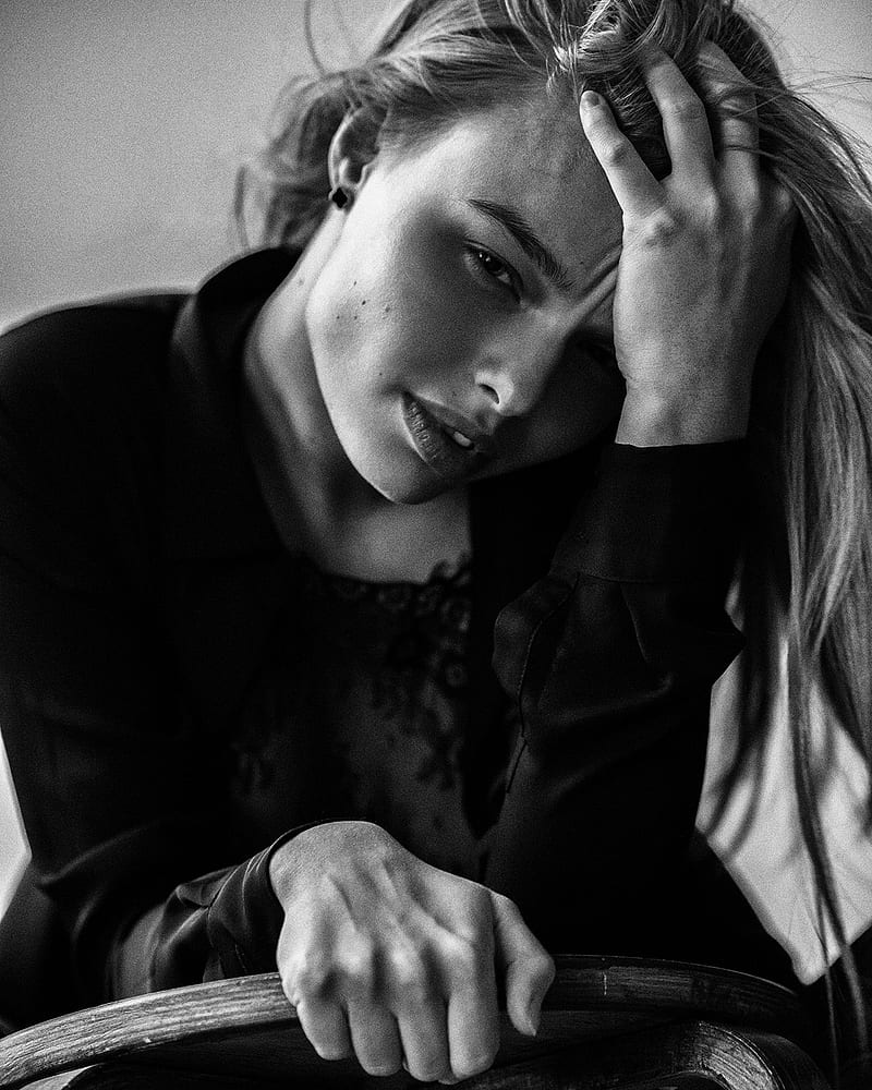 Aleksey Trifonov, women, model, portrait, face, hands, monochrome, HD phone wallpaper