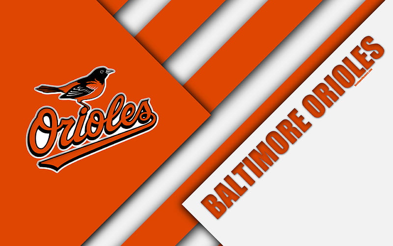 Baltimore Orioles, MLB orange-white abstraction, logo, material design, baseball, Baltimore, Meryland, USA, Major League Baseball, HD wallpaper
