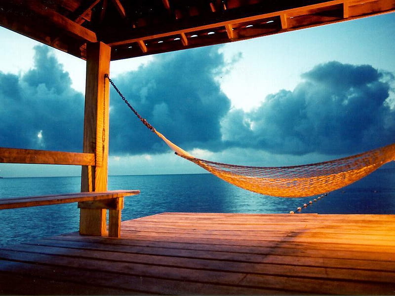 Relaxing Hammock on a beach, beach, ocean, nature, hammock, relaxing, soothing, HD wallpaper