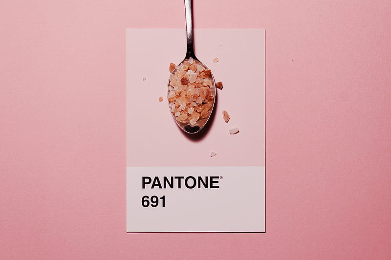 silver spoon with Pantone 691 text overlay, HD wallpaper